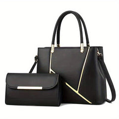 2Pcs Women's Satchel Handbag Set With Clutch Bag