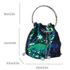 Sequin Chain Bucket Bag Drawstring Crossbody Top Ring Clutch