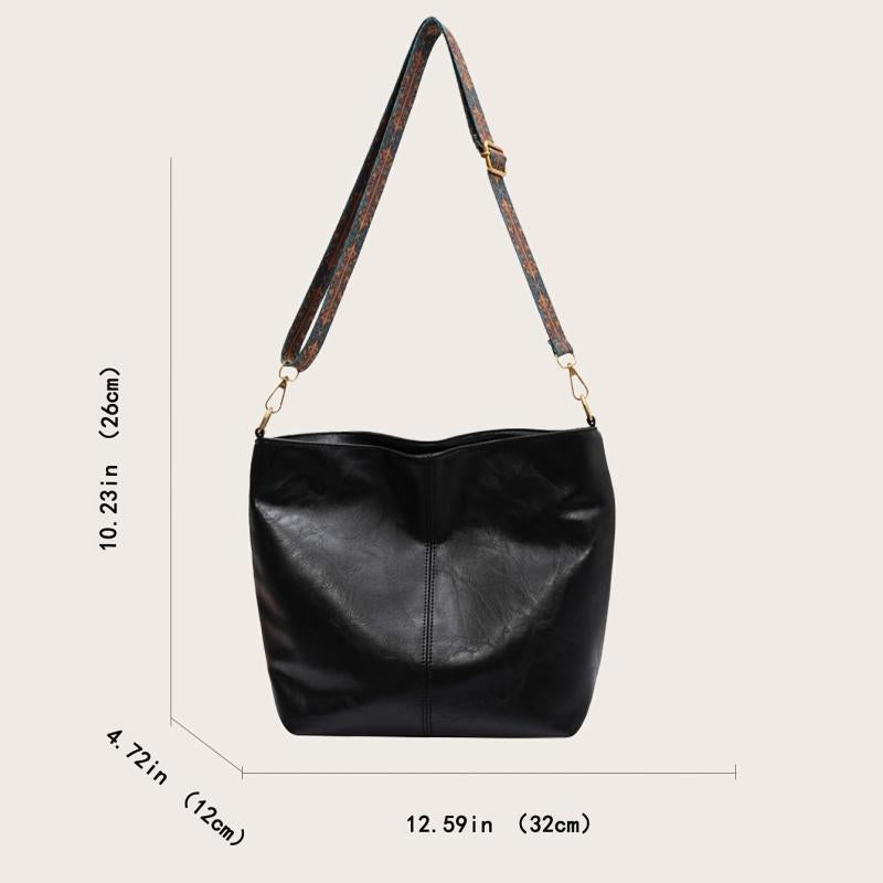 Geometric Strap Hobo Bag Large Capacity Crossbody Bag Women's Solid Shoulder Bag