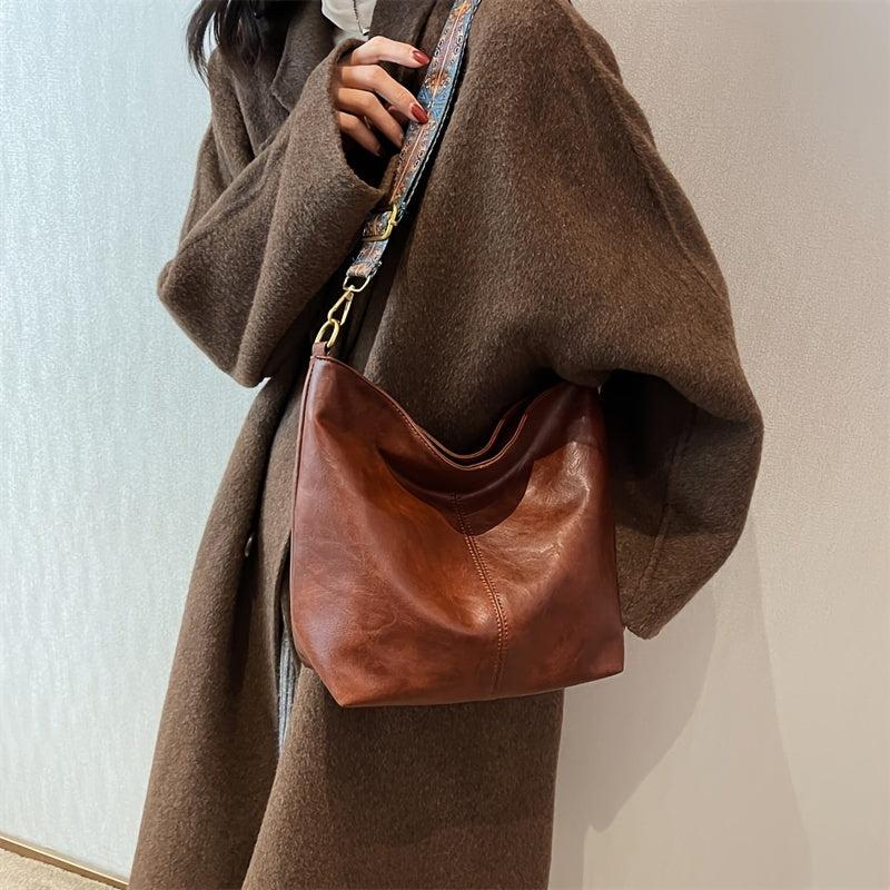 Geometric Strap Hobo Bag Large Capacity Crossbody Bag Women's Solid Shoulder Bag