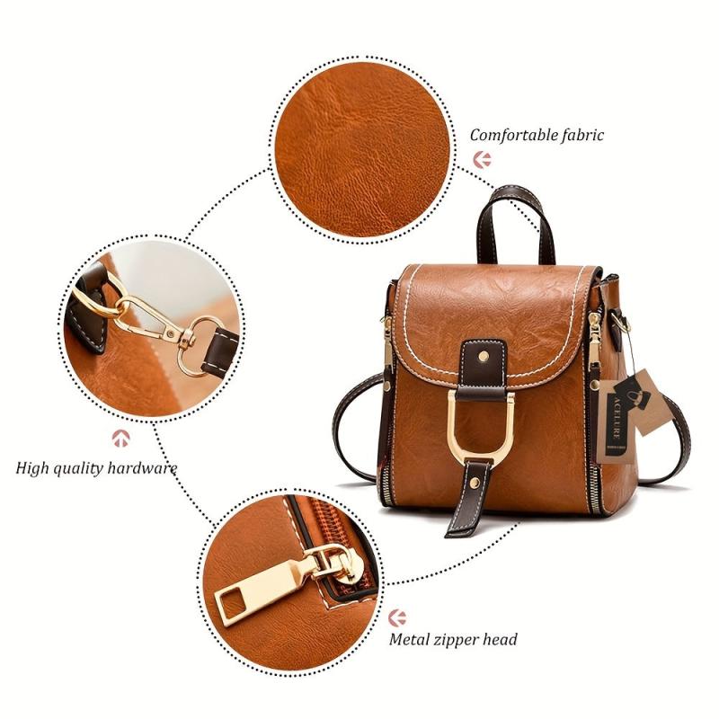 Vintage Flap Crossbody Bag Retro PU Shoulder Bag Women's Casual Handbag