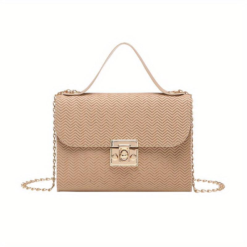 Metal Chain Crossbody Handbag PU Leather Textured Bag Purse