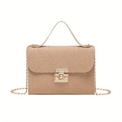 Metal Chain Crossbody Handbag PU Leather Textured Bag Purse