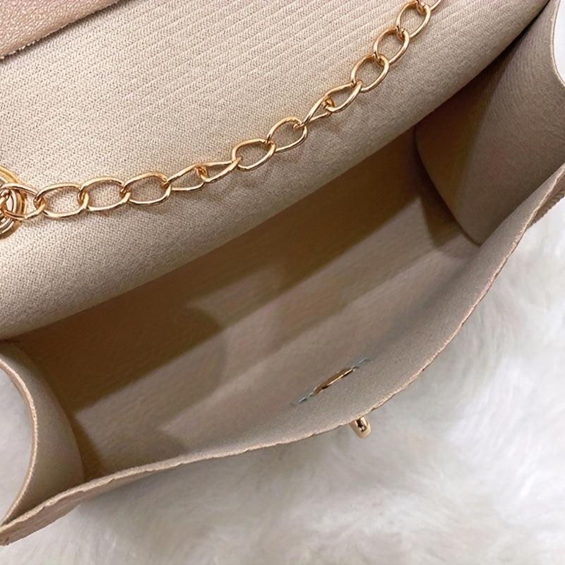 Metal Chain Crossbody Handbag PU Leather Textured Bag Purse