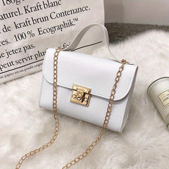 Metal Chain Crossbody Handbag PU Leather Textured Bag Purse