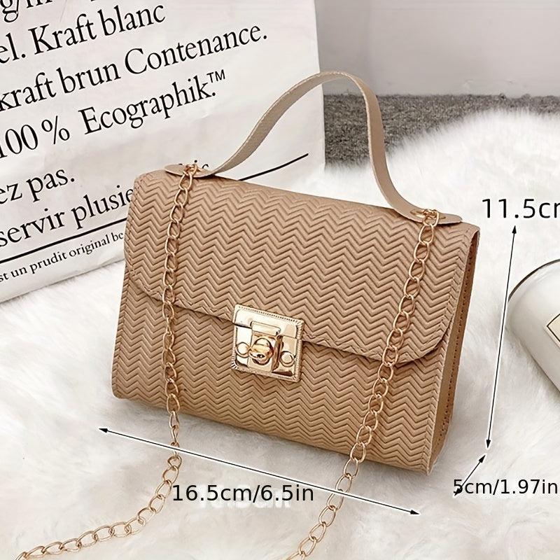 Metal Chain Crossbody Handbag PU Leather Textured Bag Purse