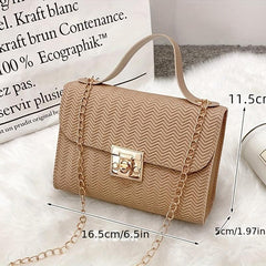 Metal Chain Crossbody Handbag PU Leather Textured Bag Purse