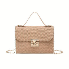 Metal Chain Crossbody Handbag PU Leather Textured Bag Purse