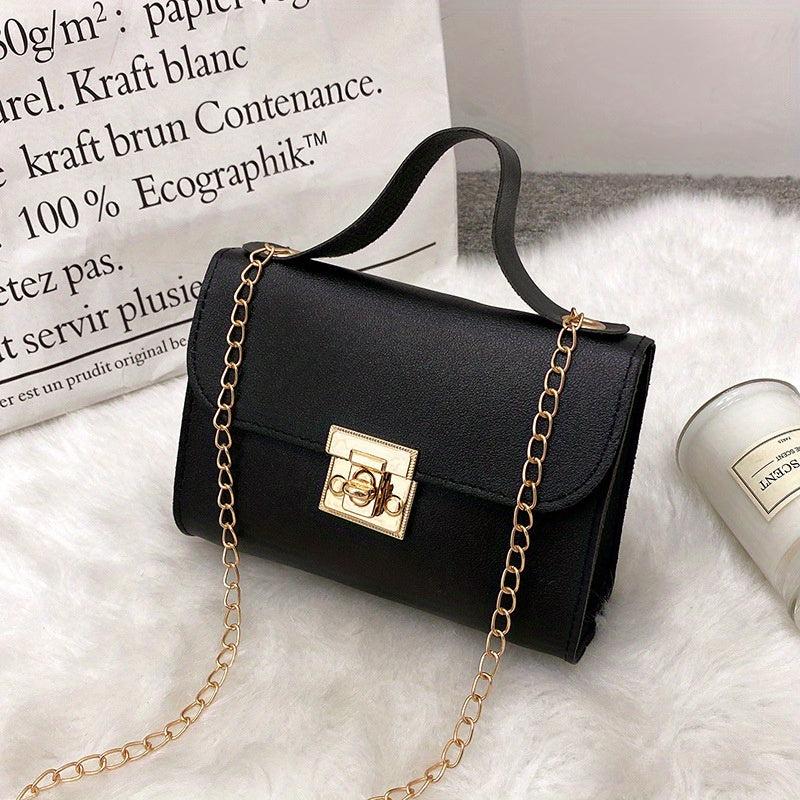 Metal Chain Crossbody Handbag PU Leather Textured Bag Purse