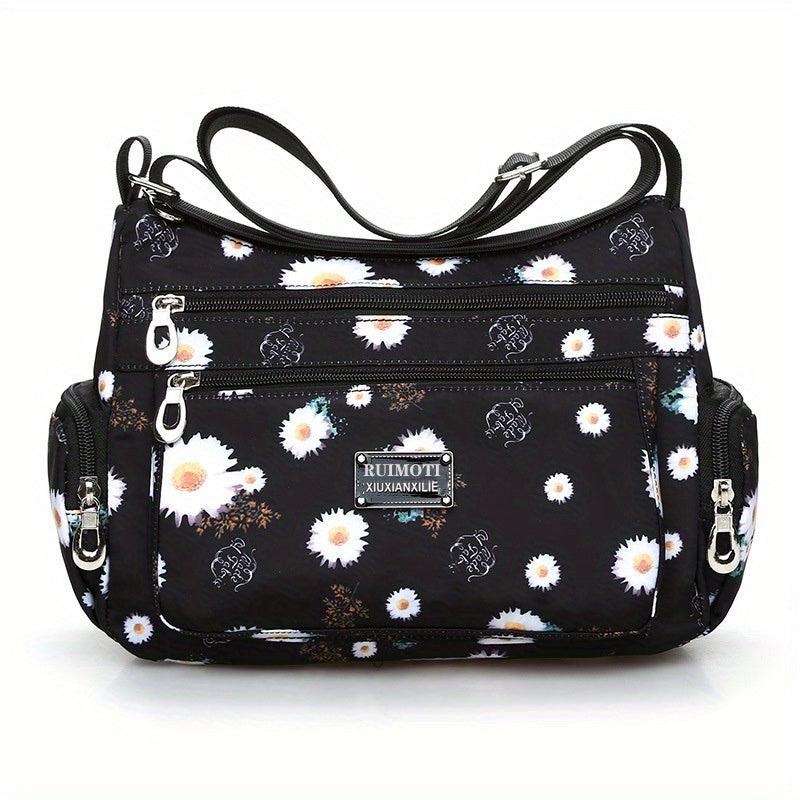 Flower Print Crossbody Bag Nylon Shoulder Bag Women's Handbag
