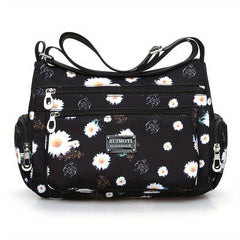 Flower Print Crossbody Bag Nylon Shoulder Bag Women's Handbag