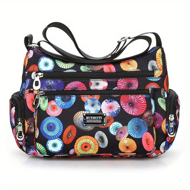 Flower Print Crossbody Bag Nylon Shoulder Bag Women's Handbag