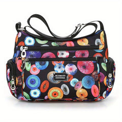 Flower Print Crossbody Bag Nylon Shoulder Bag Women's Handbag