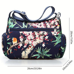 Flower Print Crossbody Bag Nylon Shoulder Bag Women's Handbag