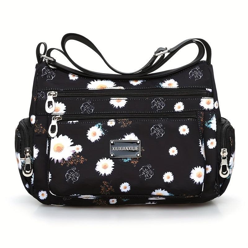 Flower Print Crossbody Bag Nylon Shoulder Bag Women's Handbag