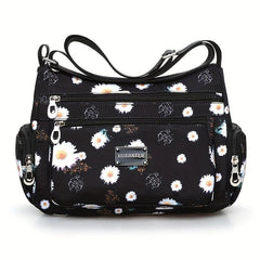 Flower Print Crossbody Bag Nylon Shoulder Bag Women's Handbag