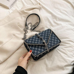 Geometric Pattern Crossbody Bag with Tassel Decor