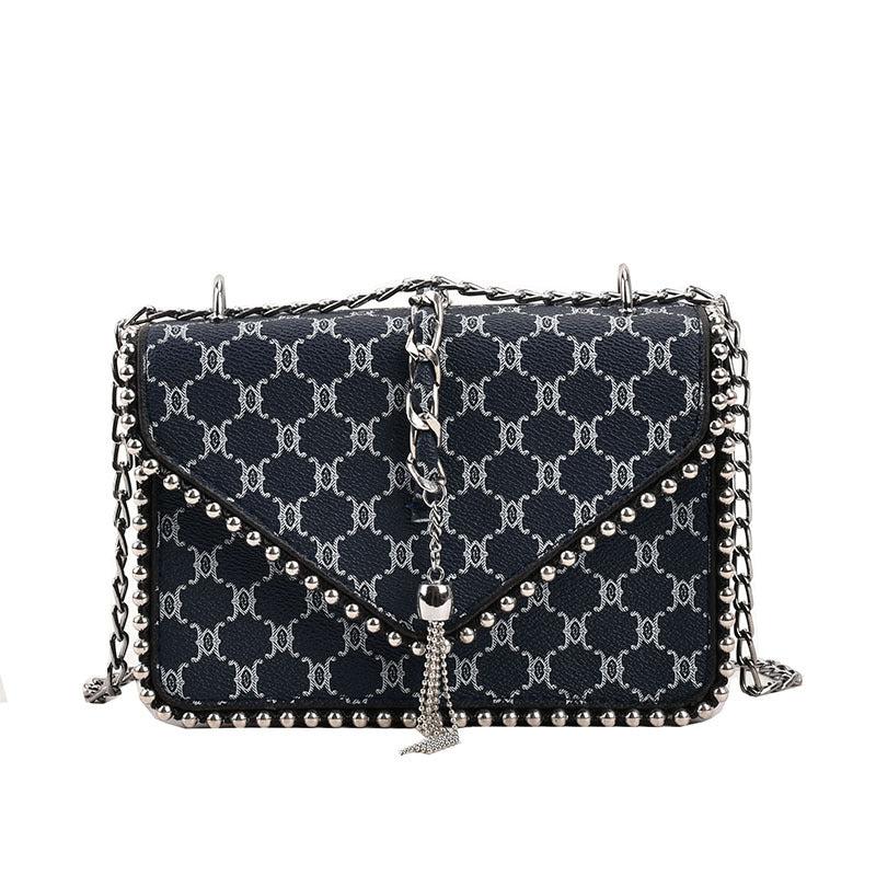 Geometric Pattern Crossbody Bag with Tassel Decor