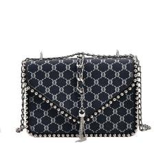 Geometric Pattern Crossbody Bag with Tassel Decor