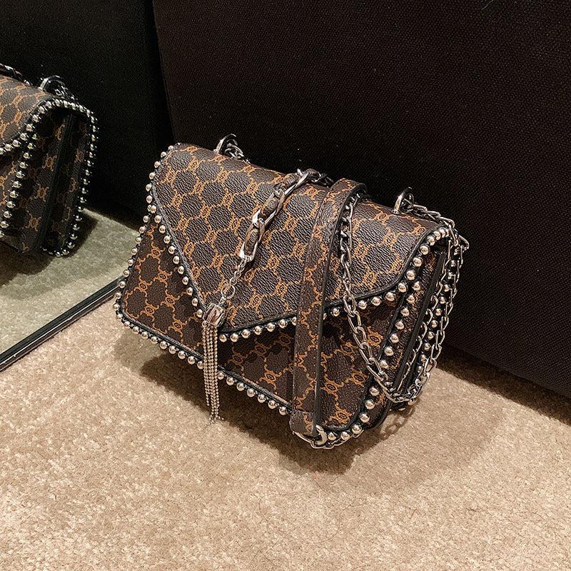 Geometric Pattern Crossbody Bag with Tassel Decor