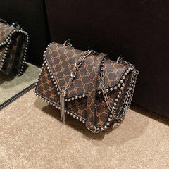 Geometric Pattern Crossbody Bag with Tassel Decor