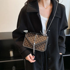 Geometric Pattern Crossbody Bag with Tassel Decor