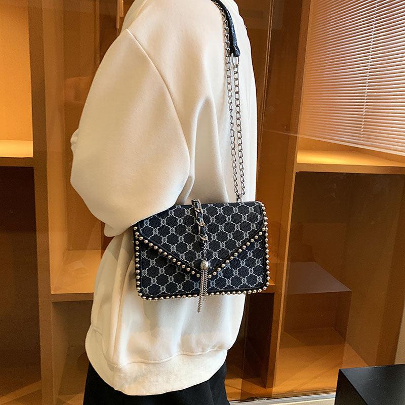 Geometric Pattern Crossbody Bag with Tassel Decor