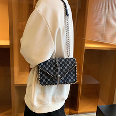 Geometric Pattern Crossbody Bag with Tassel Decor