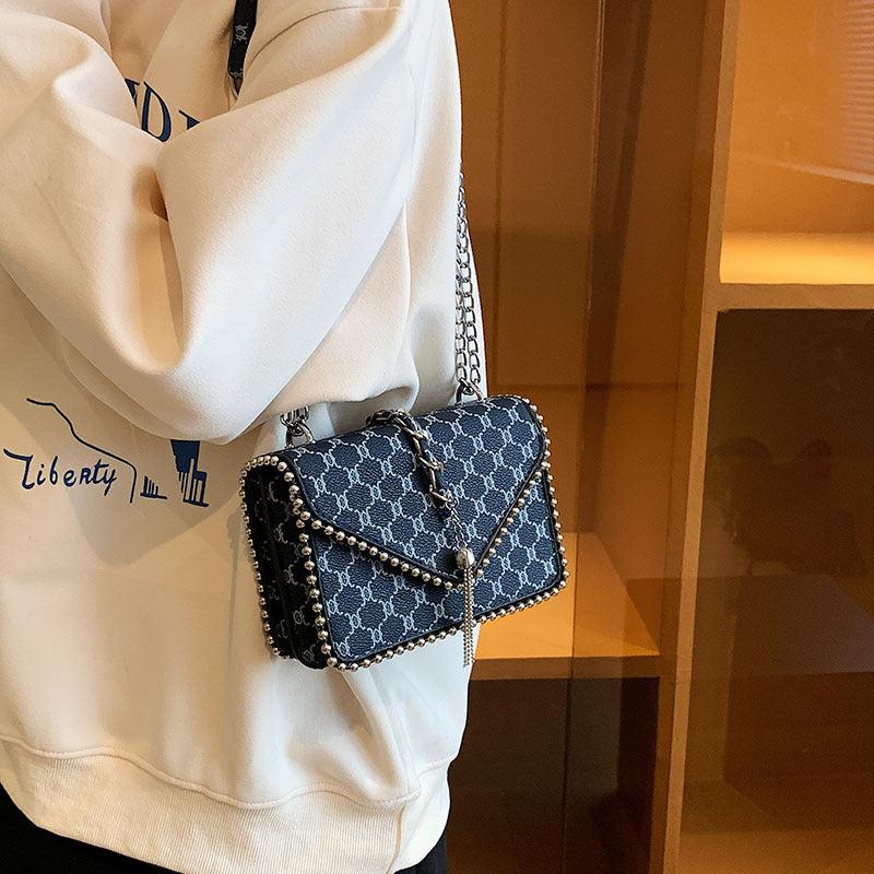 Geometric Pattern Crossbody Bag with Tassel Decor