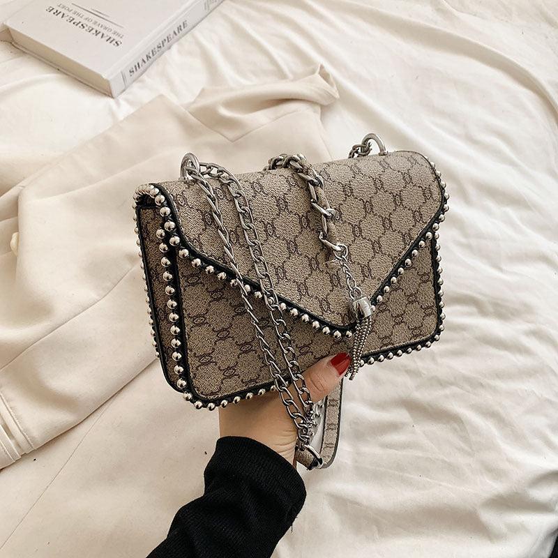 Geometric Pattern Crossbody Bag with Tassel Decor