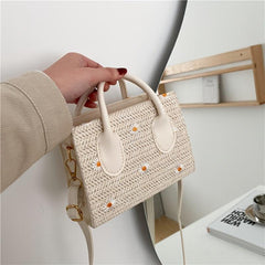 Daisy Embroidery Straw Square Bag Minimalist Bohemian Crossbody Bag