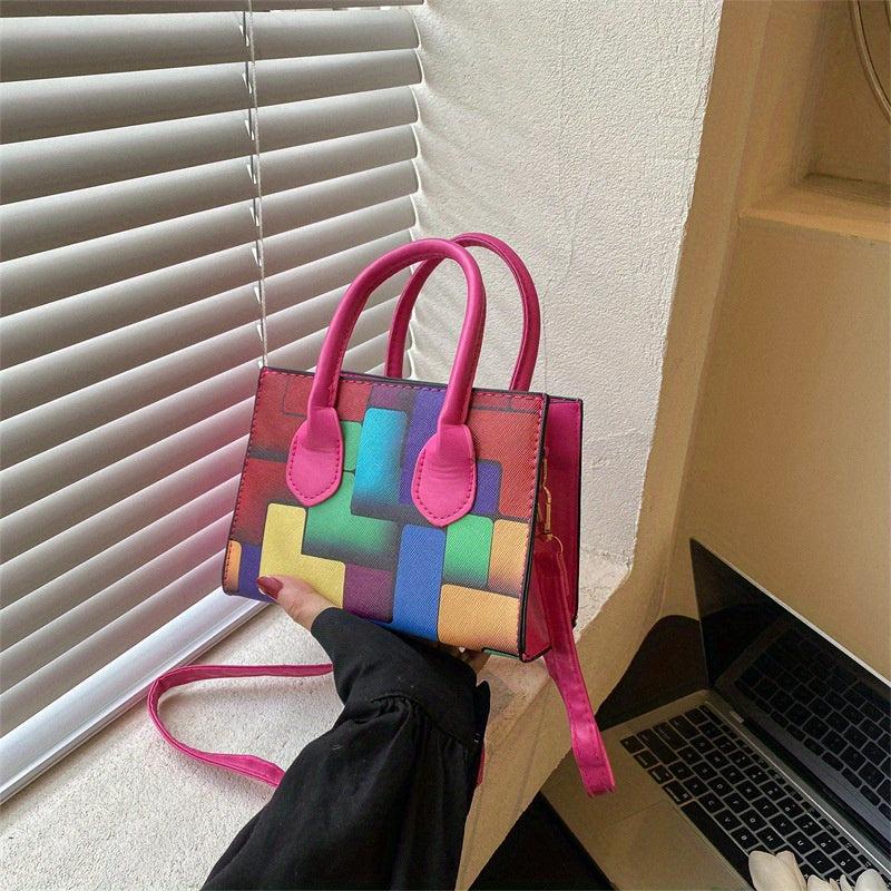 Colorblock Crossbody Bag Double Handle Satchel Purse
