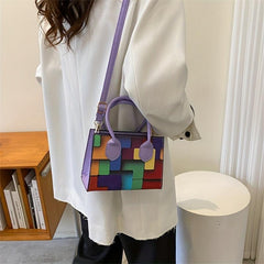 Colorblock Crossbody Bag Double Handle Satchel Purse
