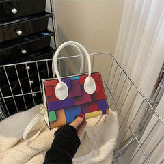 Colorblock Crossbody Bag Double Handle Satchel Purse
