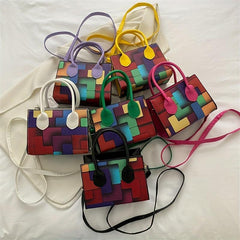 Colorblock Crossbody Bag Double Handle Satchel Purse