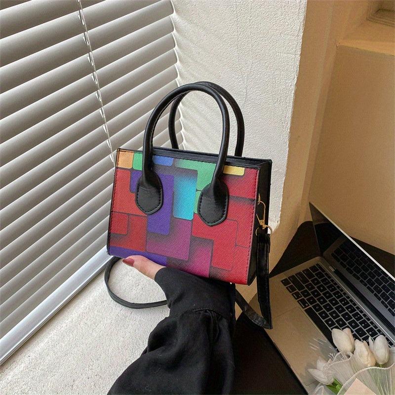 Colorblock Crossbody Bag Double Handle Satchel Purse