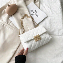 Argyle Quilted Crossbody Bag Chain Shoulder Bag Women's Buckle Decor Flap Purses
