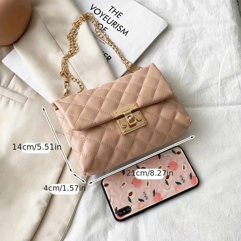 Argyle Quilted Crossbody Bag Chain Shoulder Bag Women's Buckle Decor Flap Purses
