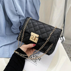 Argyle Quilted Crossbody Bag Chain Shoulder Bag Women's Buckle Decor Flap Purses