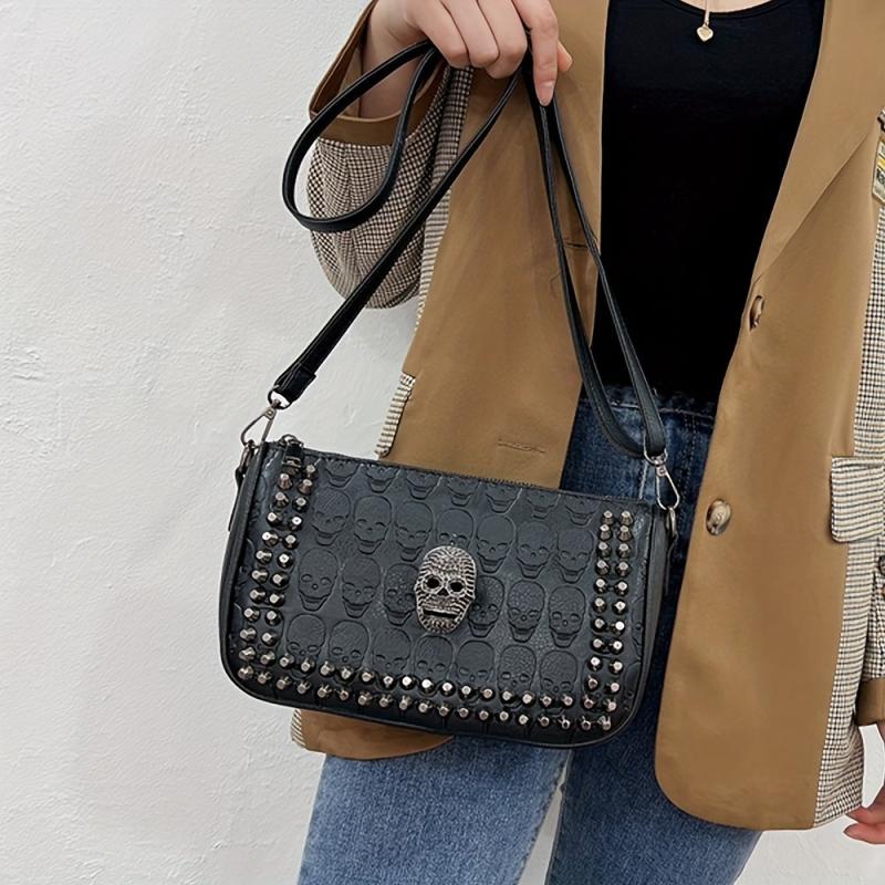 Gothic Studded Skull Bag Crossbody Halloween Shoulder Purse
