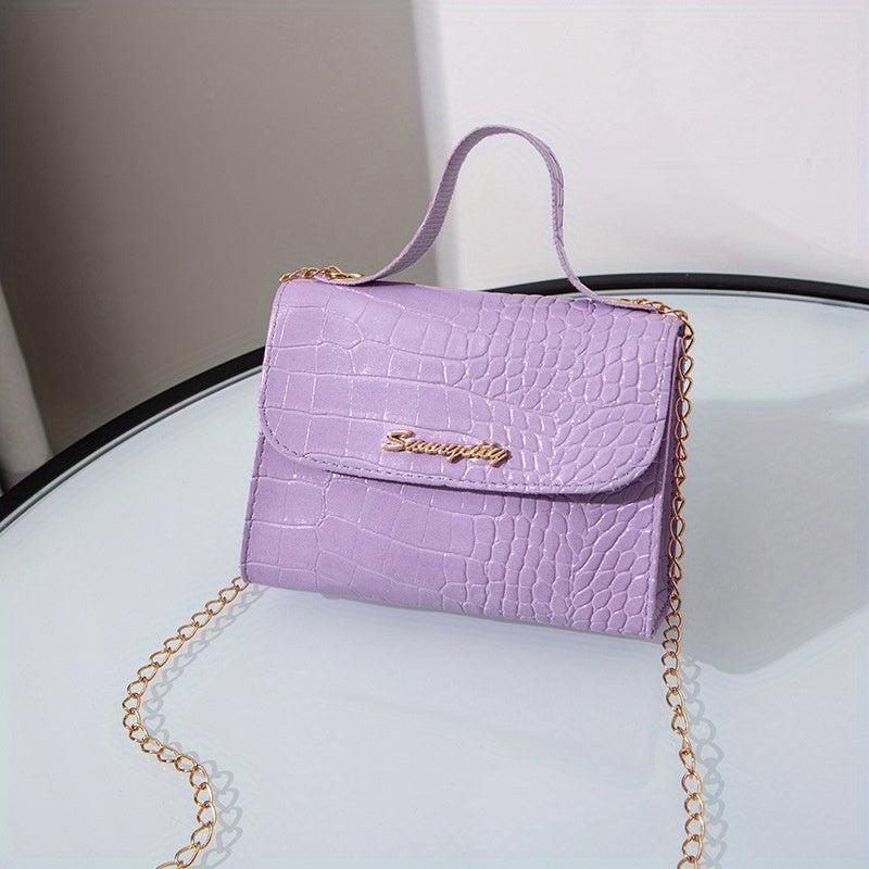 Crocodile Pattern Mini Chain Crossbody Bag Square Purse