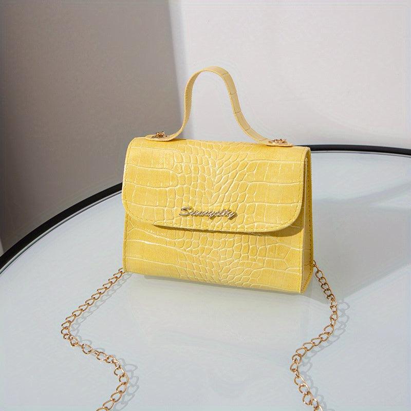 Crocodile Pattern Mini Chain Crossbody Bag Square Purse