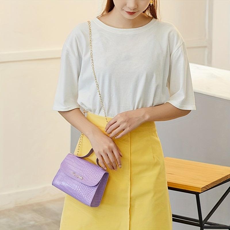 Crocodile Pattern Mini Chain Crossbody Bag Square Purse