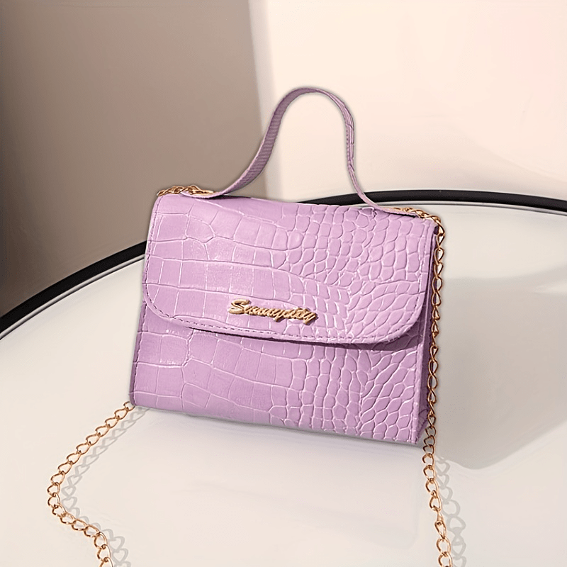 Crocodile Pattern Mini Chain Crossbody Bag Square Purse
