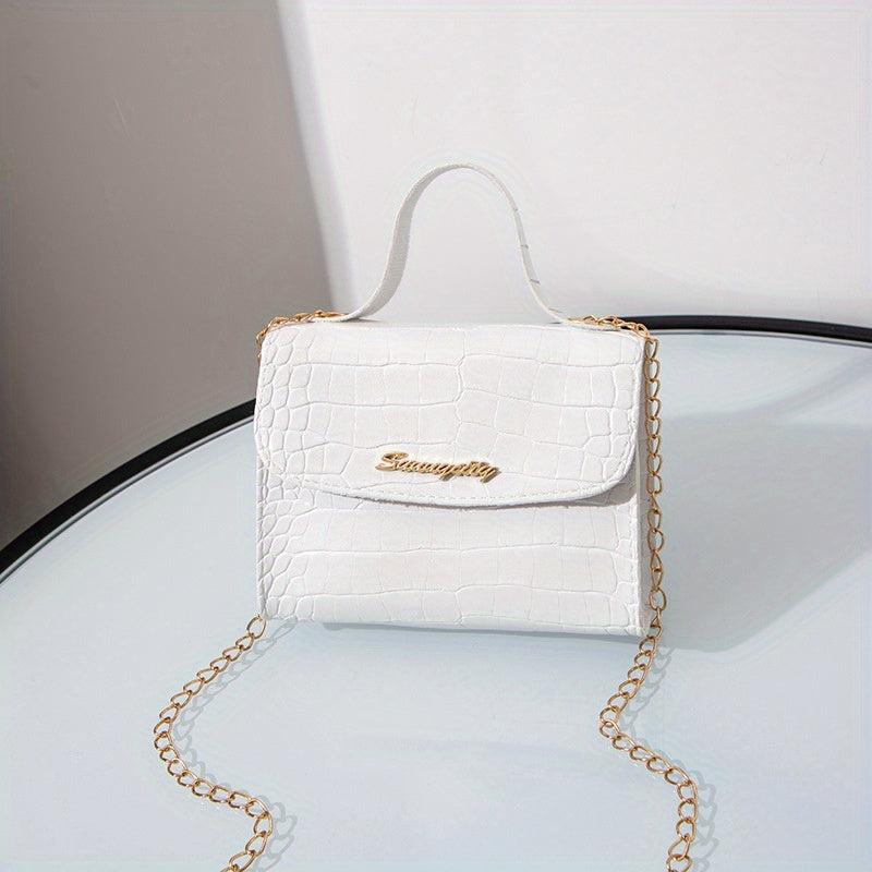 Crocodile Pattern Mini Chain Crossbody Bag Square Purse