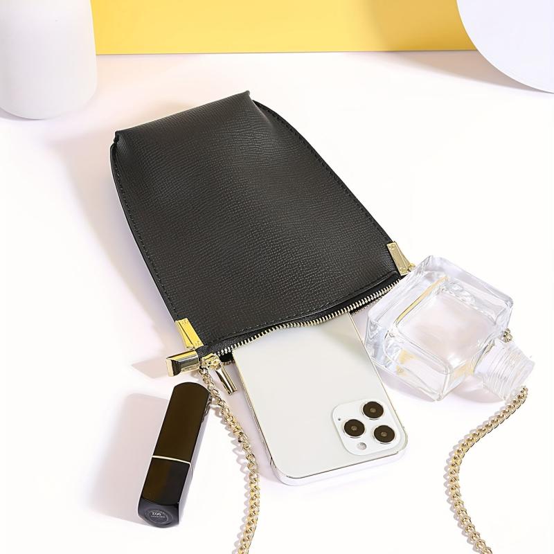Mini Chain Crossbody Bag Solid Cell Phone Purse Vegan Leather Shoulder Bag