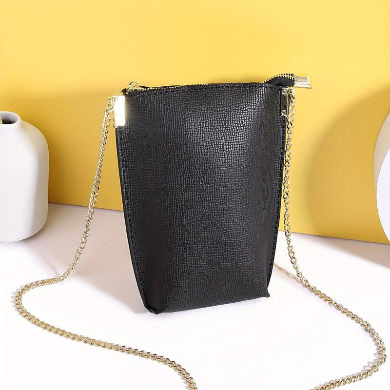 Mini Chain Crossbody Bag Solid Cell Phone Purse Vegan Leather Shoulder Bag