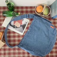 Large Capacity Denim Canvas Crossbody Bag Student Tote Bag