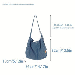 Large Capacity Denim Canvas Crossbody Bag Student Tote Bag