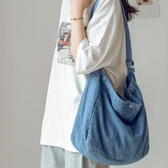 Large Capacity Denim Canvas Crossbody Bag Student Tote Bag